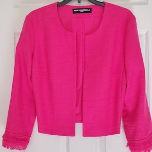 Karl Lagerfeld Frayed Tweed Hot Pink Jacket MP